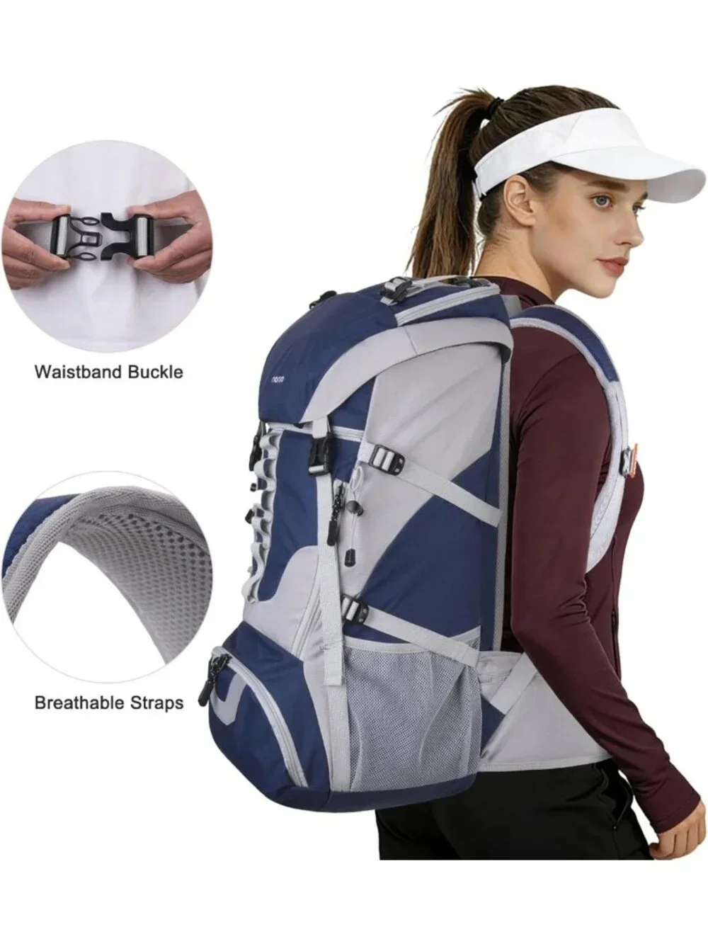Waterproof 50L Hiking Backpack with Rain Cover, Lightweight Outdoor Daypack